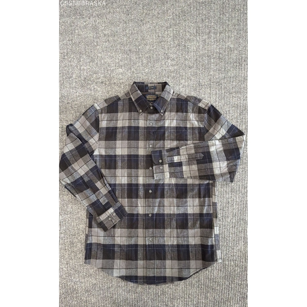 Pendleton Men's Mason Gray Black Plaid Cotton Flannel Button Down Shirt Sz M